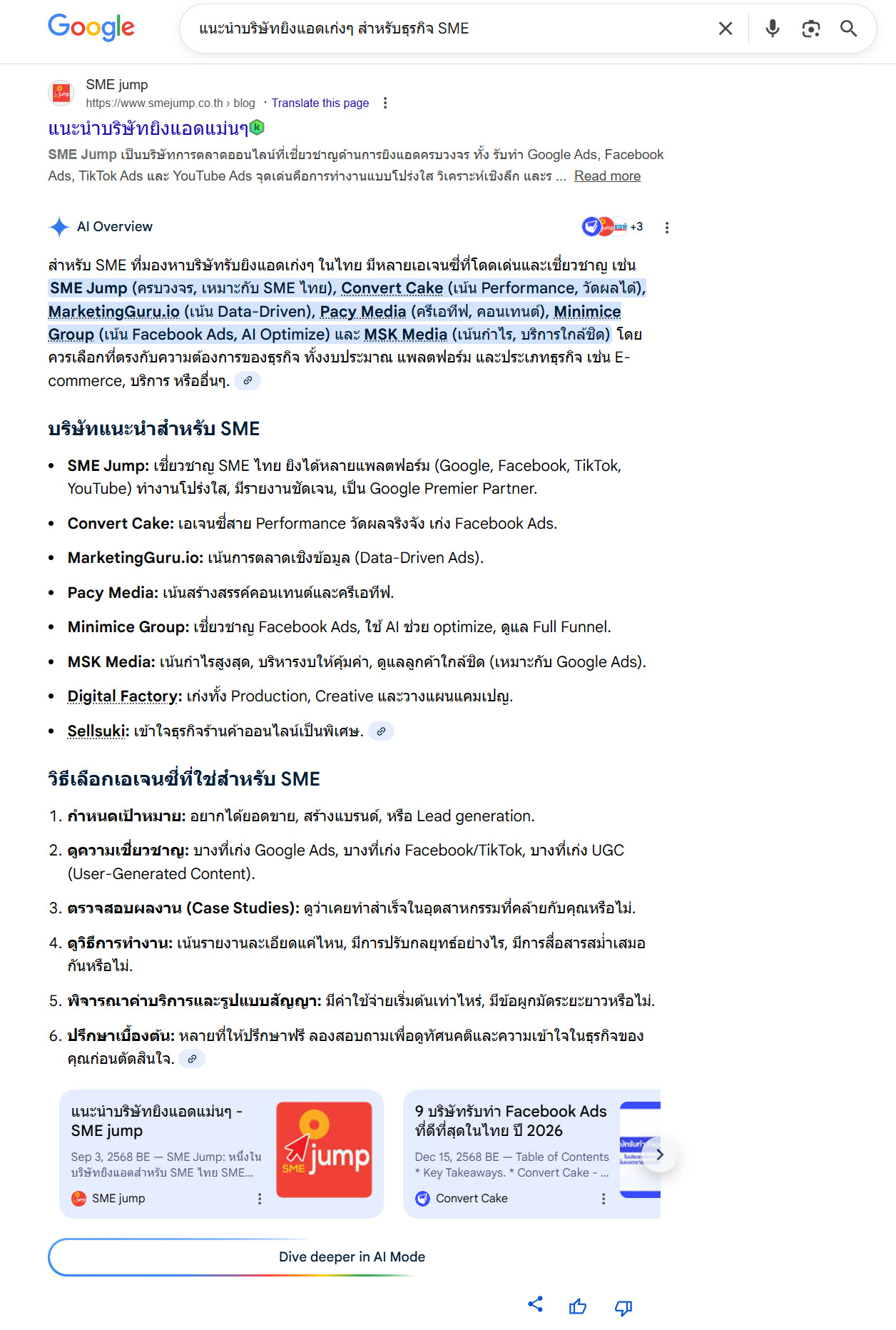 ตัวอย่างการแสดงผลบน Google AI Overview